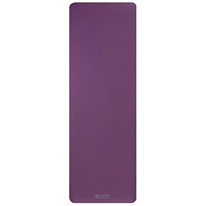 Gaiam Essentials Thick Yoga Mat Fitness & Exercise Mat with Easy-Cinch Carrier Strap, Purple, 72"L X 24"W X 2/5 Inch Thick, 10mm