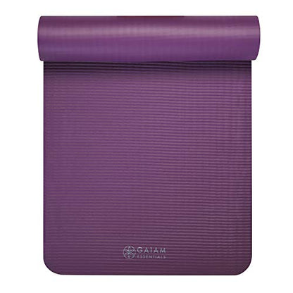 Gaiam Essentials Thick Yoga Mat Fitness & Exercise Mat with Easy-Cinch Carrier Strap, Purple, 72"L X 24"W X 2/5 Inch Thick, 10mm