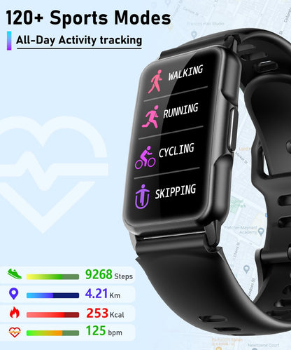 Smart Watch Fitness Tracker with 24/7 Heart Rate, Blood Oxygen Blood Pressure Monitor Sleep Tracker 120 Sports Modes Activity Trackers Step Calorie Counter IP68 Waterproof for Andriod iPhone Women Men