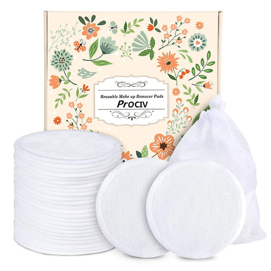 ProCIV Reusable Makeup Remover Pads, 18 Packs Washable Organic Bamboo Reusable Cotton Rounds for All Skin Types & Toner with Laundry Bag, Eco Friendly Zero Waste Reusable Cotton Pads for Woman (White)