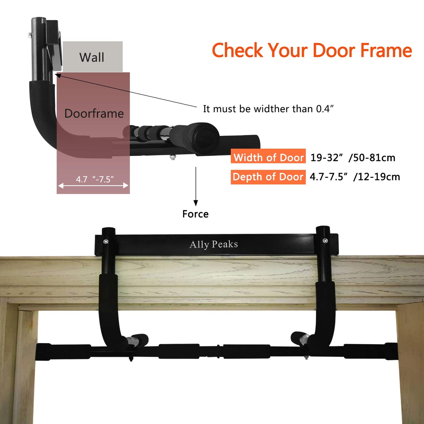 ALLY PEAKS Pull Up Bar Thickened Steel Pipe Super Heavy Duty Steel Frame Upper Workout Bar| Multi-Grip Strength for Doorway | Indoor Chin-Up Bar Fitness Trainer for Home Gym Portable (silver2)