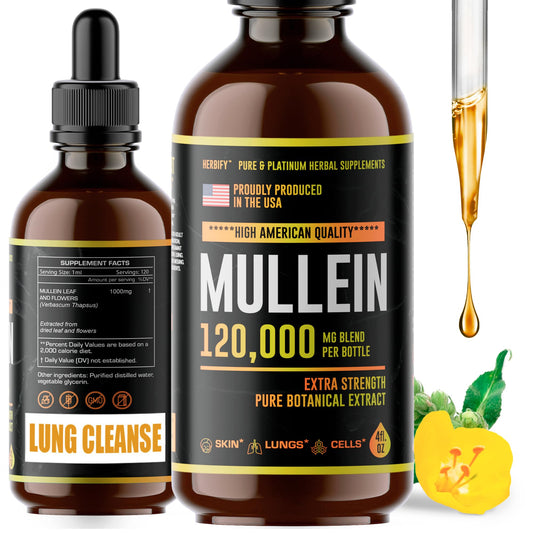 HERBIFY Mullein Drops - Lung Cleanse - Leaf Extract - Powerful Mullein for Immune Support,Detox & Respiratory Support - Made in USA - Herbal Supplements - 4 Oz