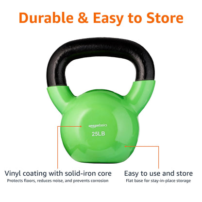 Amazon Basics Vinyl Kettlebell, 25 Pounds, Light Green