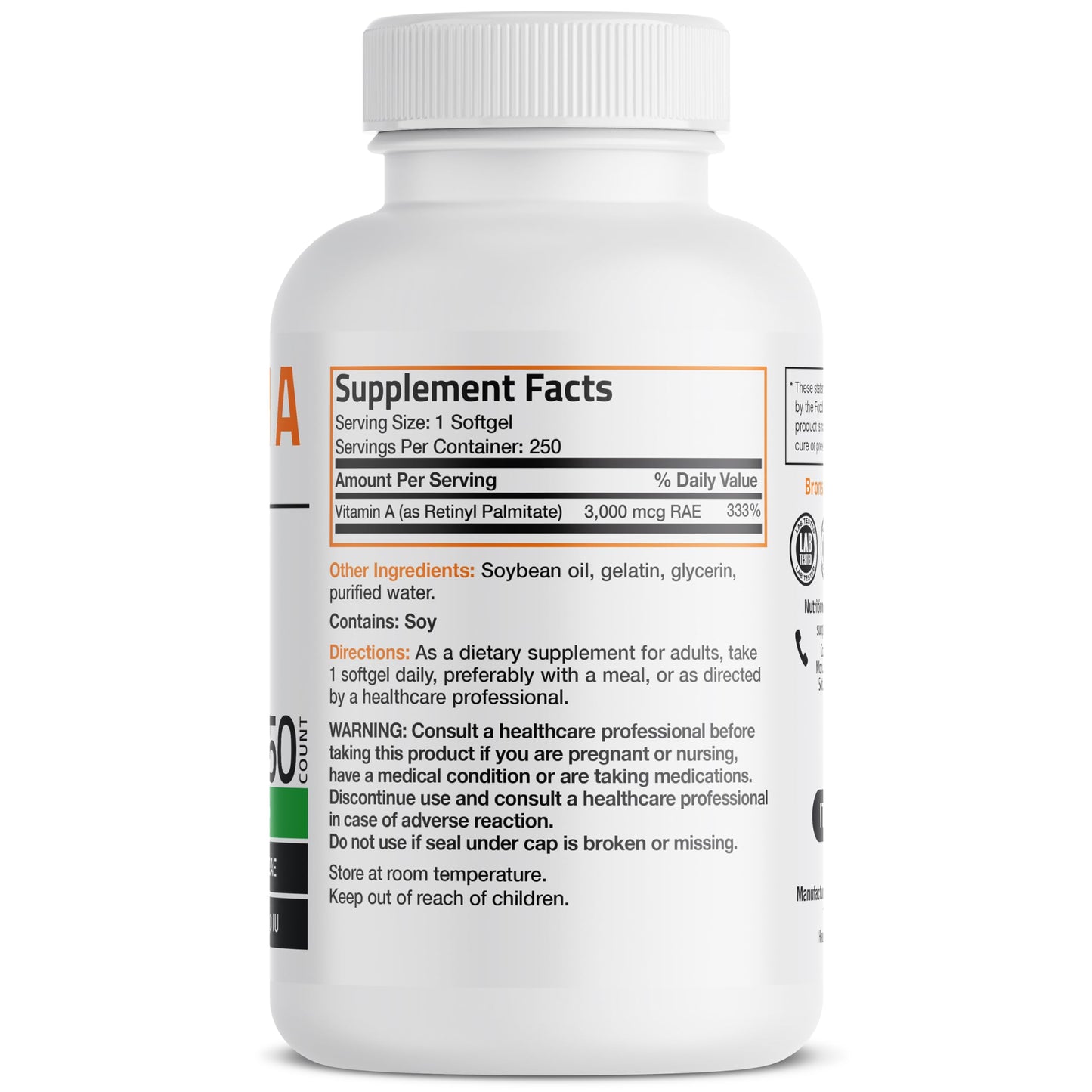 Bronson Vitamin A 10,000 IU Premium Non-GMO Formula Supports Healthy Vision & Immune System and Healthy Growth & Reproduction, 250 Softgels