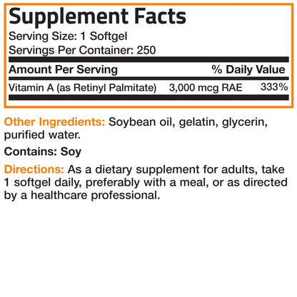 Bronson Vitamin A 10,000 IU Premium Non-GMO Formula Supports Healthy Vision & Immune System and Healthy Growth & Reproduction, 250 Softgels