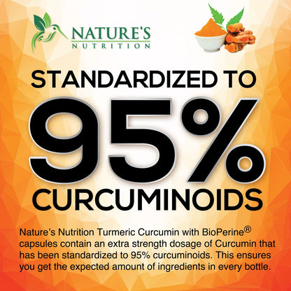 Turmeric Curcumin Supplement 1950mg with Organic Turmeric & Ginger, 95% Curcuminoids, BioPerine Black Pepper for Best Absorption, Nature's Vegan Joint Support, Non-GMO, Bottled in USA - 240 Capsules