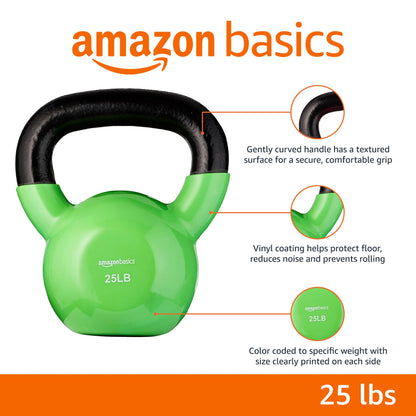 Amazon Basics Vinyl Kettlebell, 25 Pounds, Light Green