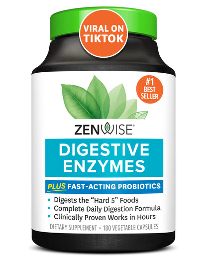 Zenwise Health Digestive Enzymes for Gut Health - Probiotic Multi Enzymes with Prebiotics and Probiotics for Women and Men for Digestive Health and Bloating Relief, Daily Enzymes for Digestion -180 CT