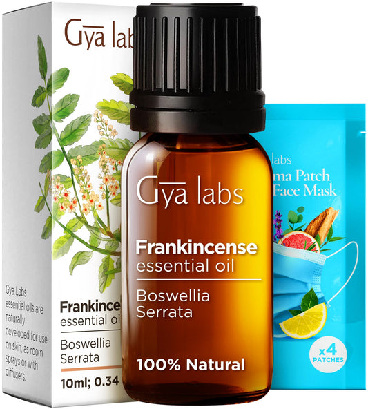 Gya Labs Frankincense Essential Oil - 100% Pure Natural Frankincense Oil for Face Skin Body Massages & Candle Making - Premium Grade for Wellness & Comfort- Woody Balsamic & Calming Scent (0.34 Fl Oz)