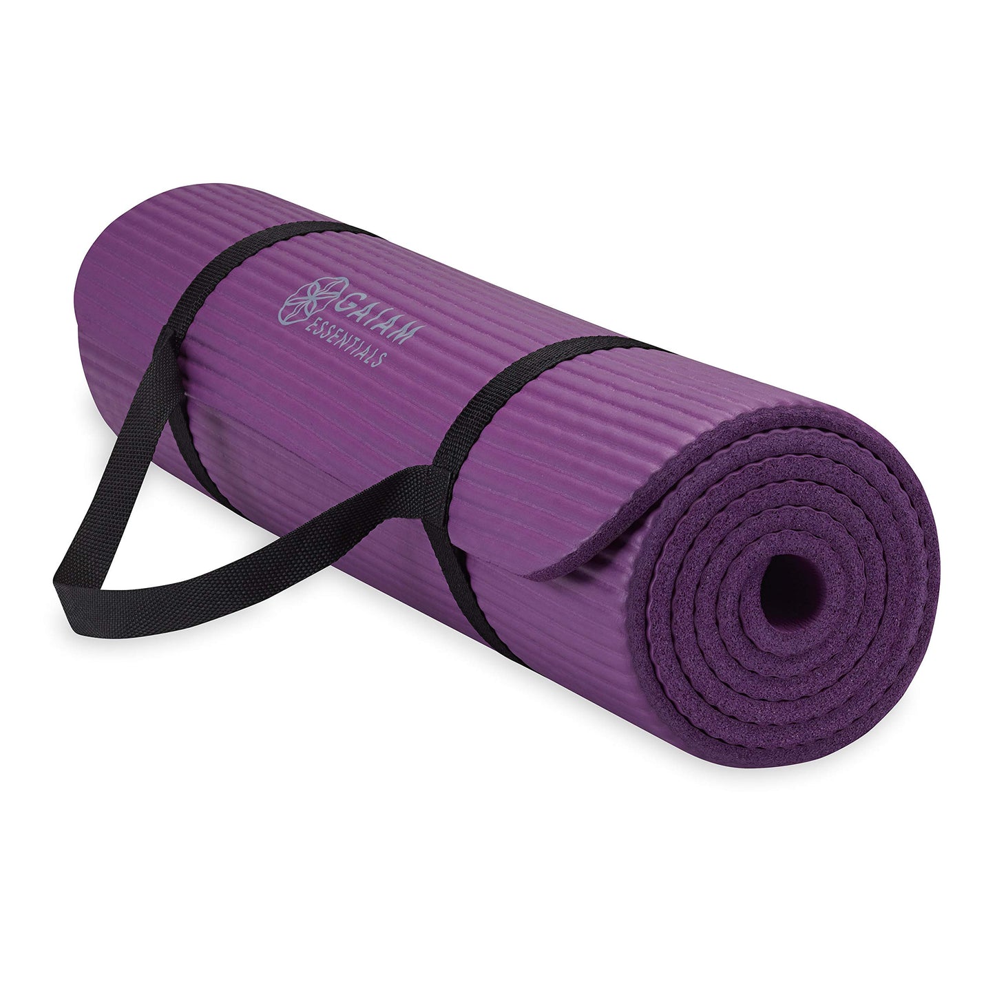 Gaiam Essentials Thick Yoga Mat Fitness & Exercise Mat with Easy-Cinch Carrier Strap, Purple, 72"L X 24"W X 2/5 Inch Thick, 10mm