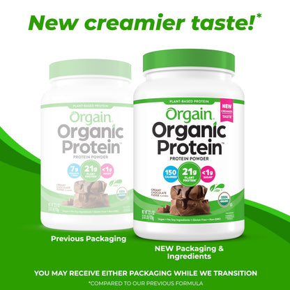 Orgain Organic Vegan Protein Powder, Creamy Chocolate Fudge - 21g Plant Protein, 7g Prebiotic Fiber, Low Net Carb, No Lactose Ingredients, No Added Sugar, Non-GMO, For Shakes & Smoothies, 2.03 lb