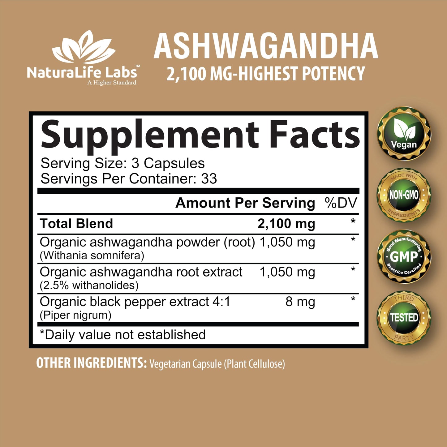 Organic Ashwagandha 2,100 mg - 100 Veggie Capsules Pure Organic Ashwagandha Powder and Root Extract - Stress Relief, Mood Enhancer