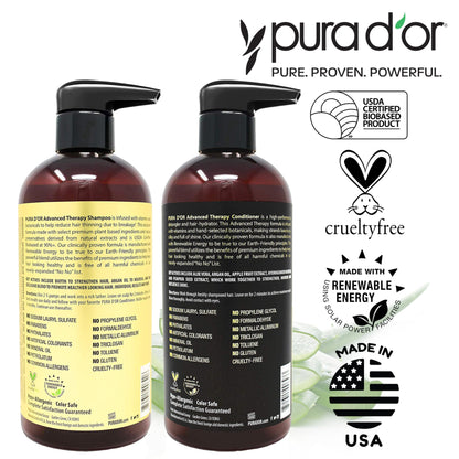 PURA D'OR Advanced Therapy Biotin Shampoo & Conditioner Hair Care Set For Hair Thinning, CLINICALLY TESTED Effective Results, DHT Blocker Hair Thickening Products For Women & Men, 16oz x2