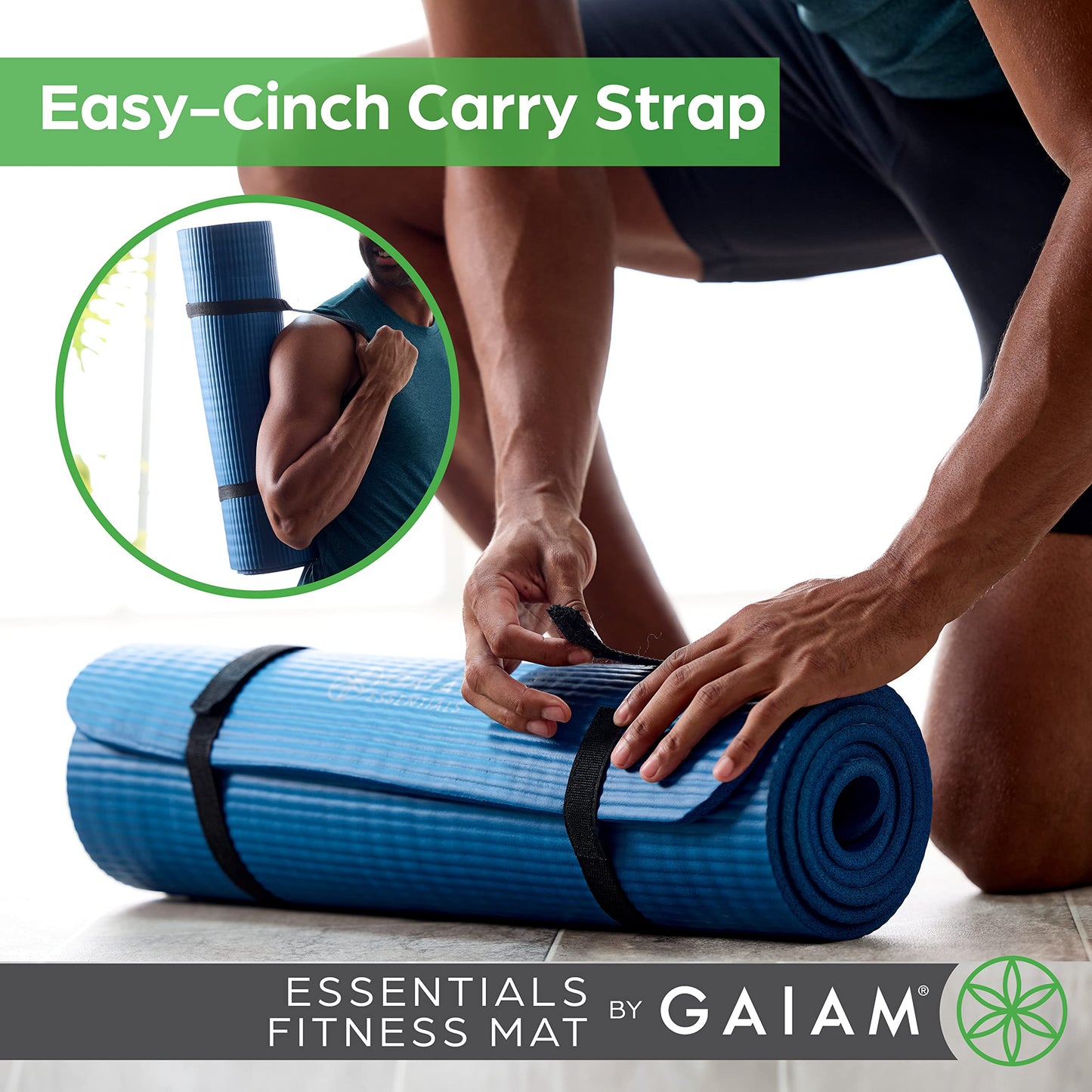 Gaiam Essentials Thick Yoga Mat Fitness & Exercise Mat with Easy-Cinch Carrier Strap, Purple, 72"L X 24"W X 2/5 Inch Thick, 10mm